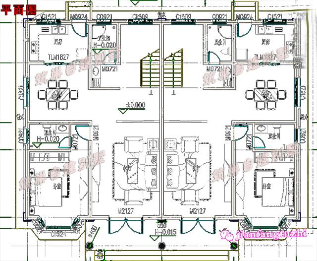 16.8米x12.8米農村雙拼二層別墅設計圖，精致漂亮，造價40萬！
