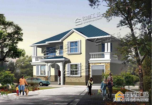 二層別墅設(shè)計圖，帶車庫和堂屋，在農(nóng)村是非常實用的