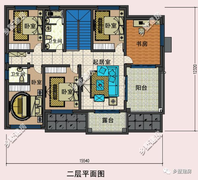 15米X12米新中式二層農(nóng)村別墅設(shè)計(jì)圖，優(yōu)雅時(shí)尚，碰撞間盡顯不凡！