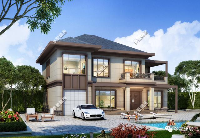 15米X12米新中式二層農(nóng)村別墅設(shè)計(jì)圖，優(yōu)雅時(shí)尚，碰撞間盡顯不凡！