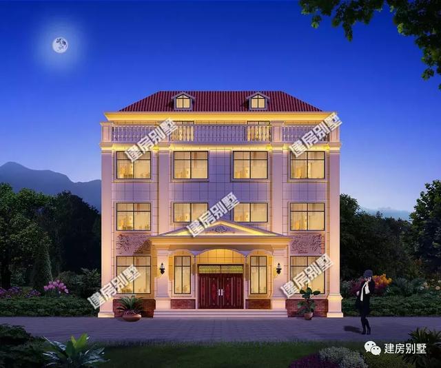 14米×12.4米四層雙拼別墅設(shè)計(jì)圖，豪華氣派，帶大客廳+獨(dú)立廚房，辦起喜事擺起酒來，就不用去借場地了。