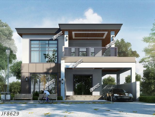 占地158平二層現(xiàn)代別墅設(shè)計(jì)圖，帶有大車庫(kù)，實(shí)用，30萬(wàn)就能蓋起！