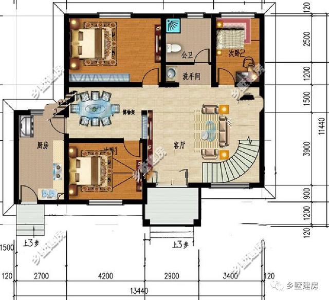 13.4米X11.4米農(nóng)村三層小別墅設(shè)計圖，大氣時尚，有沒有讓你們蠢蠢欲動呢？