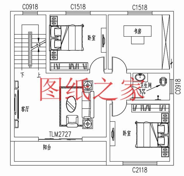 占地90平米左右的二層別墅，開間不到10米，非常實用的小戶型！
