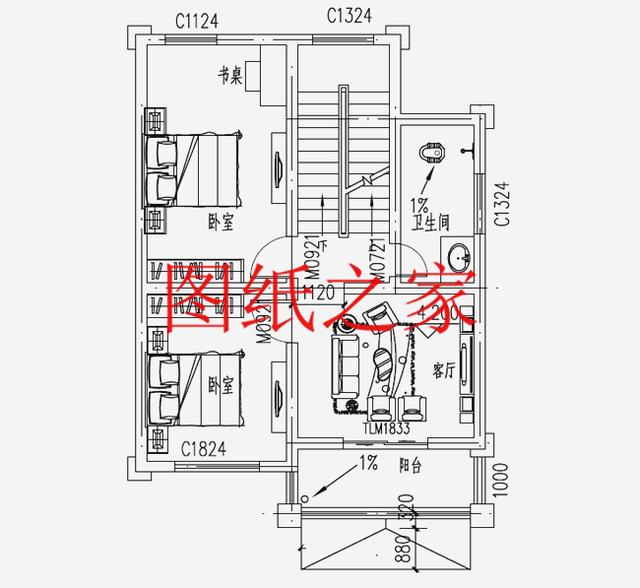 占地90平米左右的二層別墅，開間不到10米，非常實用的小戶型！