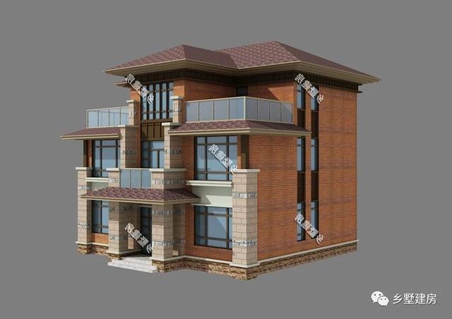 復(fù)古三層小洋樓別墅設(shè)計圖，別致的造型和配色，注定成為農(nóng)村一道靚麗的風(fēng)景線。