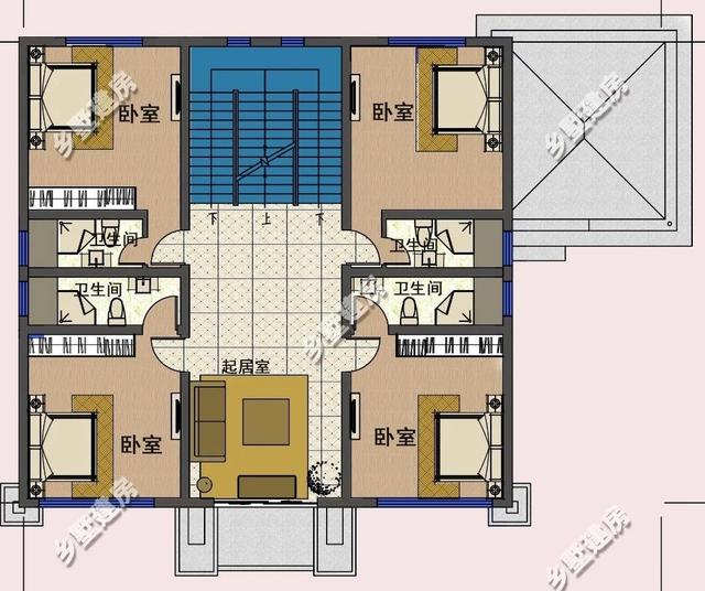 復(fù)古三層小洋樓別墅設(shè)計圖，別致的造型和配色，注定成為農(nóng)村一道靚麗的風(fēng)景線。