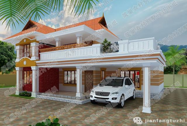 占地168平農(nóng)村二層自建房，簡(jiǎn)單又耐看，戶型精致美觀，帶圍廊+露臺(tái)