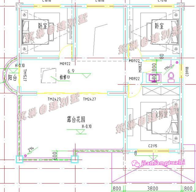 三層小洋樓別墅設(shè)計(jì)圖，旋轉(zhuǎn)樓梯車庫(kù)露臺(tái)，面寬11米。