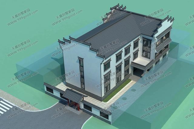 古典歐式和徽派中式結(jié)合的別墅設(shè)計(jì)圖，造型挺別致。