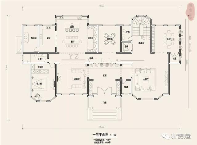 三層千平歐式豪華別墅設(shè)計圖，挑空客廳，頂層八角涼亭。