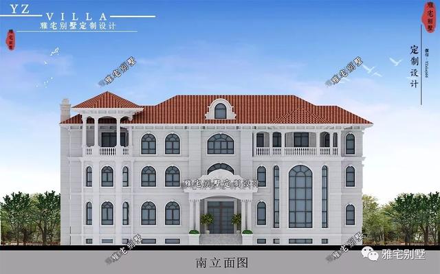 三層千平歐式豪華別墅設(shè)計圖，挑空客廳，頂層八角涼亭。