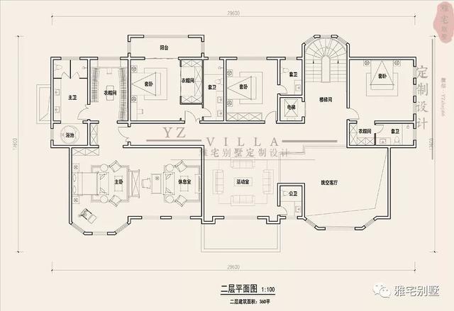 三層千平歐式豪華別墅設(shè)計圖，挑空客廳，頂層八角涼亭。
