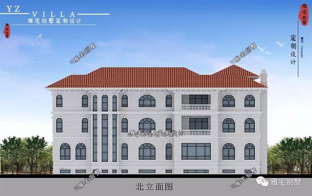 三層千平歐式豪華別墅設(shè)計圖，挑空客廳，頂層八角涼亭。