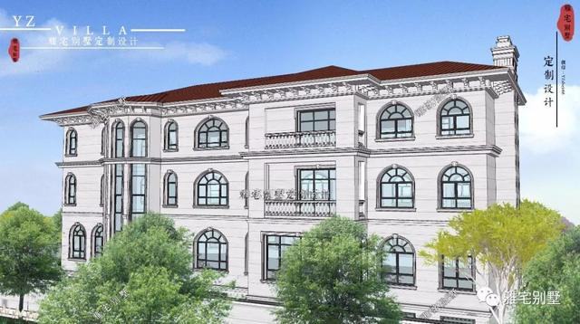 三層千平歐式豪華別墅設(shè)計圖，挑空客廳，頂層八角涼亭。