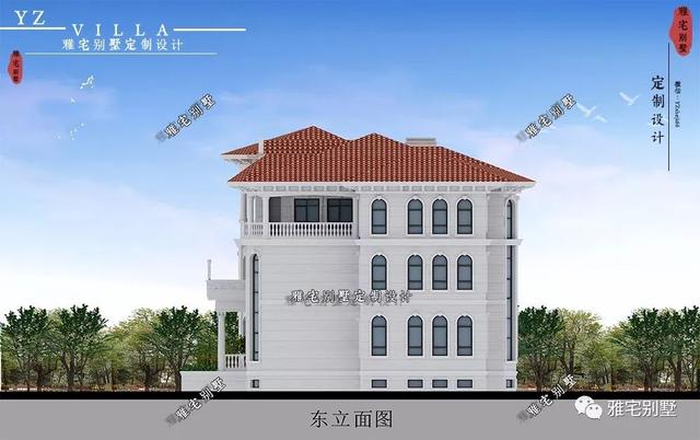 三層千平歐式豪華別墅設(shè)計圖，挑空客廳，頂層八角涼亭。