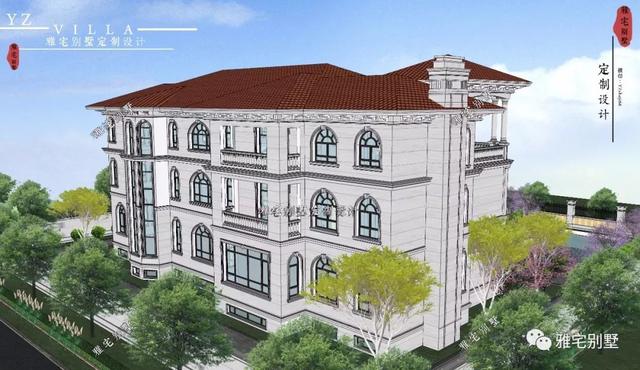 三層千平歐式豪華別墅設(shè)計圖，挑空客廳，頂層八角涼亭。