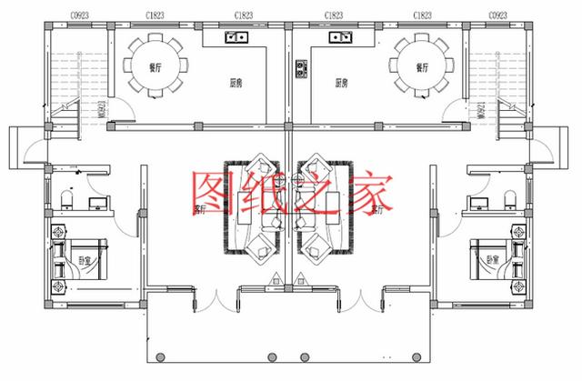 3套兄弟雙拼別墅戶型平面圖，比獨棟更美觀大氣！