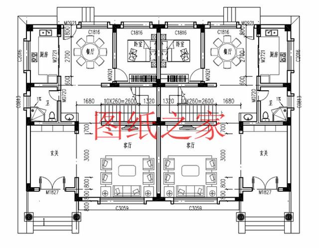 5套三層雙拼別墅方案，單戶100平左右，對(duì)稱設(shè)計(jì)彰顯房屋氣勢(shì)！