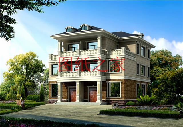 5套三層雙拼別墅方案，單戶100平左右，對(duì)稱設(shè)計(jì)彰顯房屋氣勢(shì)！