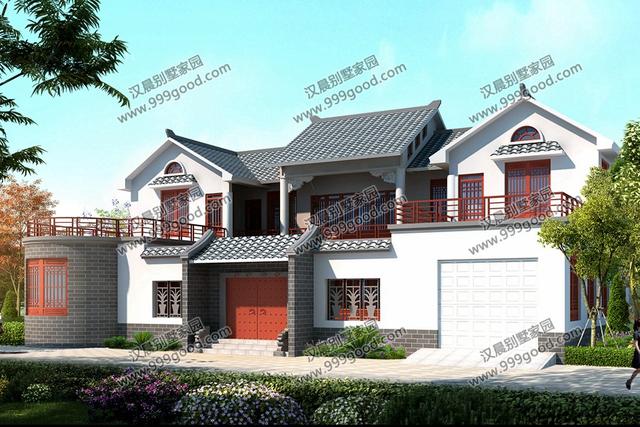 帶露臺(tái)中式三合院農(nóng)村別墅，2套帶車庫(kù)，占地170平的第2款才26萬(wàn)