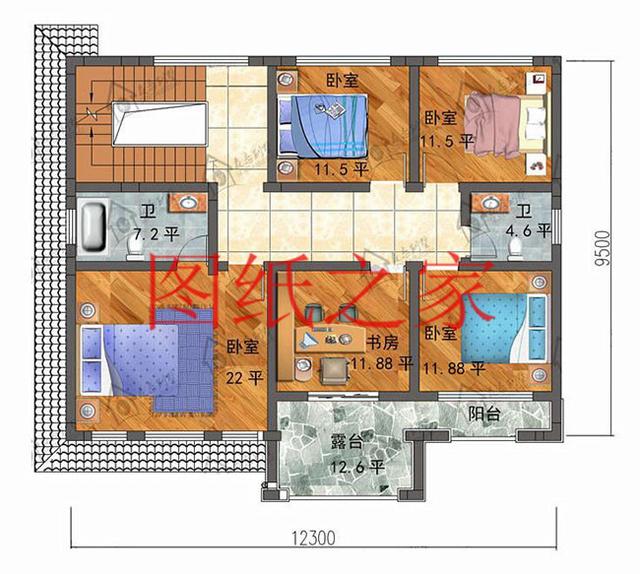 120平米二層別墅，12X10米戶型方正，喜歡就快點(diǎn)回家建房吧！