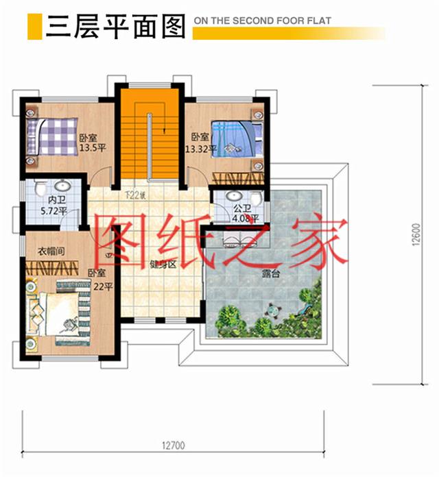 136平米三層別墅，12米X12米方正戶型，一大家子都能住在一起！