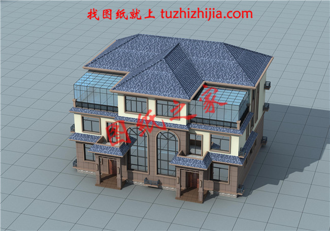 農(nóng)村三層雙拼別墅戶型圖及全套施工圖紙，帶書(shū)房，帶衣帽間