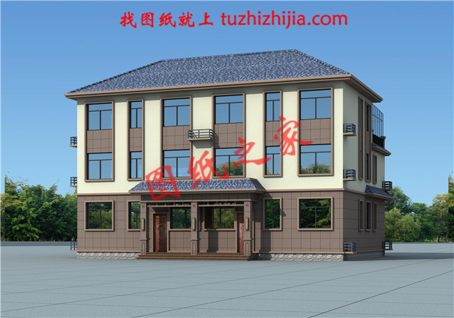 農(nóng)村三層雙拼別墅戶型圖及全套施工圖紙，帶書(shū)房，帶衣帽間