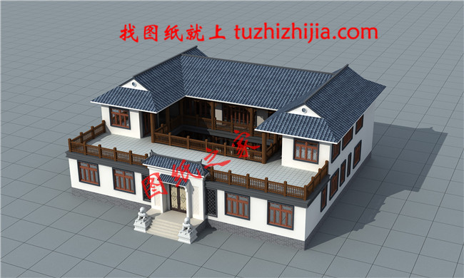 帶堂屋的農(nóng)村二層經(jīng)典四合院設(shè)計(jì)圖，該戶型左右對(duì)稱