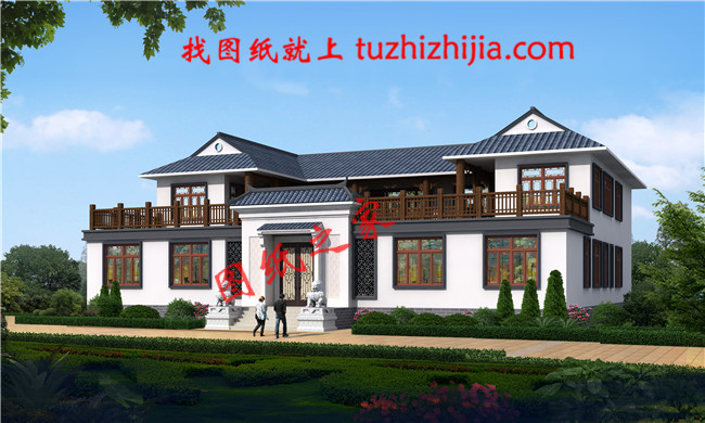 帶堂屋的農(nóng)村二層經(jīng)典四合院設(shè)計(jì)圖，該戶型左右對(duì)稱