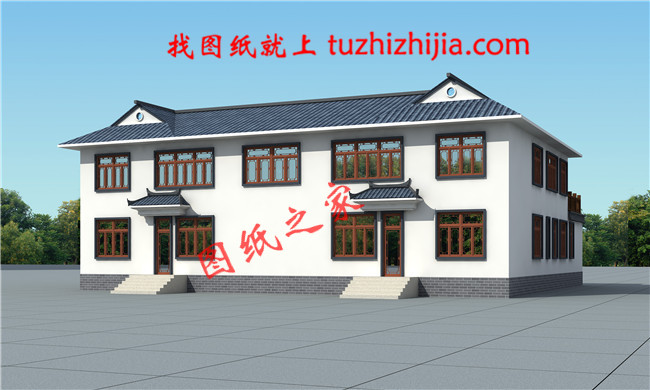 帶堂屋的農(nóng)村二層經(jīng)典四合院設(shè)計(jì)圖，該戶型左右對(duì)稱