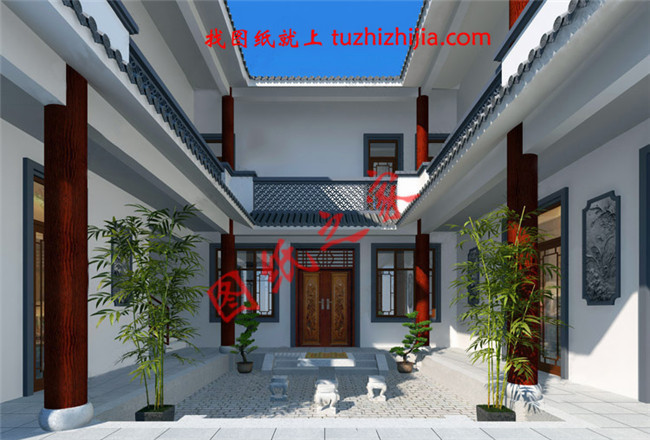 農(nóng)村兩層現(xiàn)代四合院別墅設(shè)計(jì)方案，傳統(tǒng)與現(xiàn)代的完美結(jié)合！