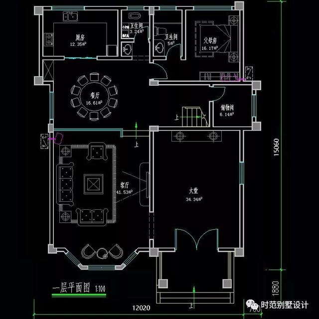 12x15米三層別墅設(shè)計6室三廳，帶堂屋露臺涼亭，大氣美觀，適合農(nóng)村自建