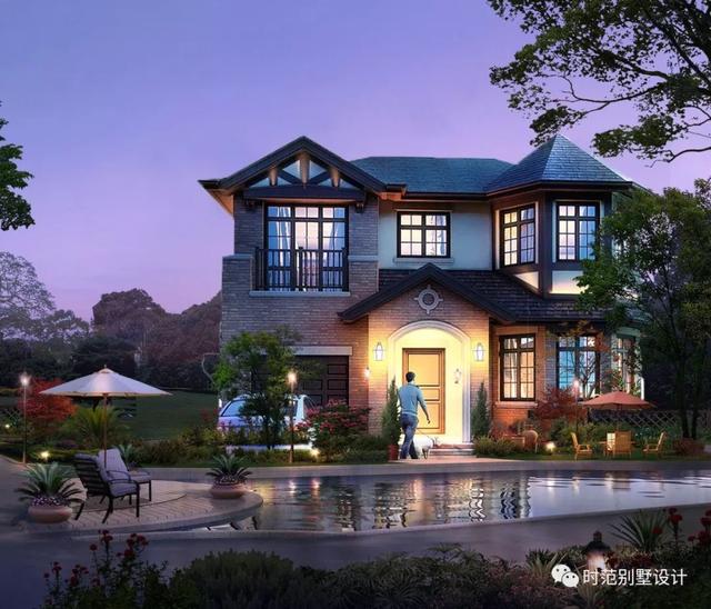 12x12米兩層別墅設(shè)計(jì)方案，美式風(fēng)格帶車(chē)庫(kù)雙露臺(tái)，4室3衛(wèi)適合農(nóng)村自建