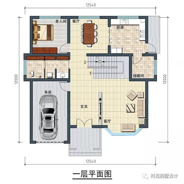 12x12米兩層別墅設(shè)計(jì)方案，美式風(fēng)格帶車(chē)庫(kù)雙露臺(tái)，4室3衛(wèi)適合農(nóng)村自建