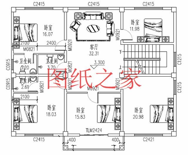12X14米、14X12米兩種尺寸的三層別墅，適合人口較多的家庭修建！
