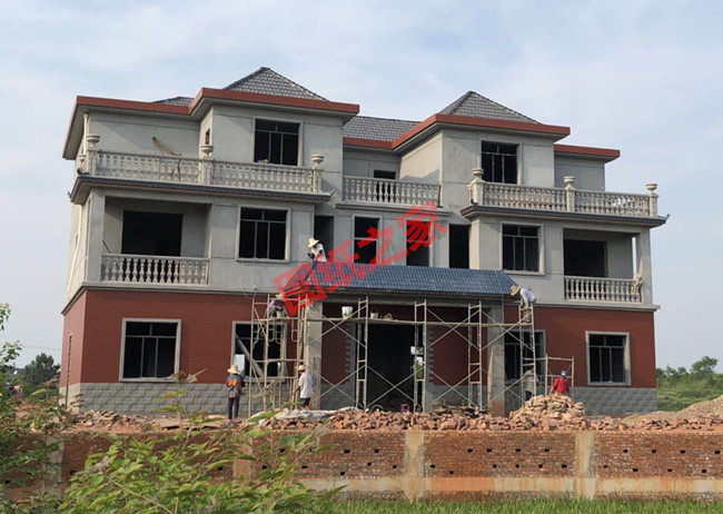 農(nóng)村三層雙拼別墅設(shè)計圖，帶外觀效果圖