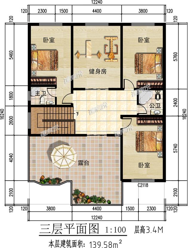 建一棟三層小別墅，加上庭院和泳池的，享受美好人生！