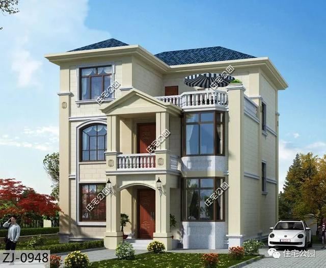 簡單大氣的歐式三層別墅設(shè)計，大露臺前后門，10米面寬適用大部分農(nóng)村