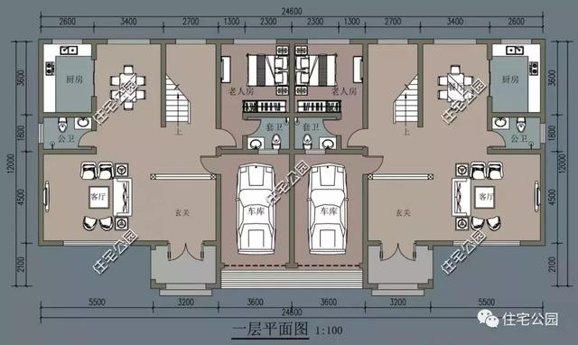 三層歐式雙拼別墅設(shè)計(jì)圖紙，單戶尺寸12×12米，還有挑空客廳、落地窗，體面又大氣