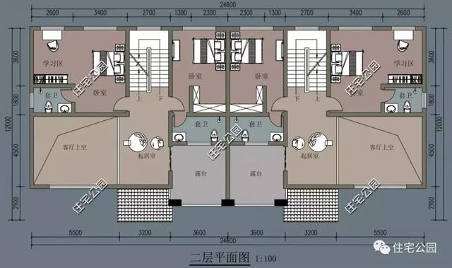 三層歐式雙拼別墅設(shè)計(jì)圖紙，單戶尺寸12×12米，還有挑空客廳、落地窗，體面又大氣