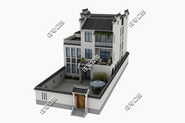 面寬11米的三層徽派別墅，現(xiàn)代露臺(tái)和傳統(tǒng)馬頭墻詮釋新農(nóng)村小院