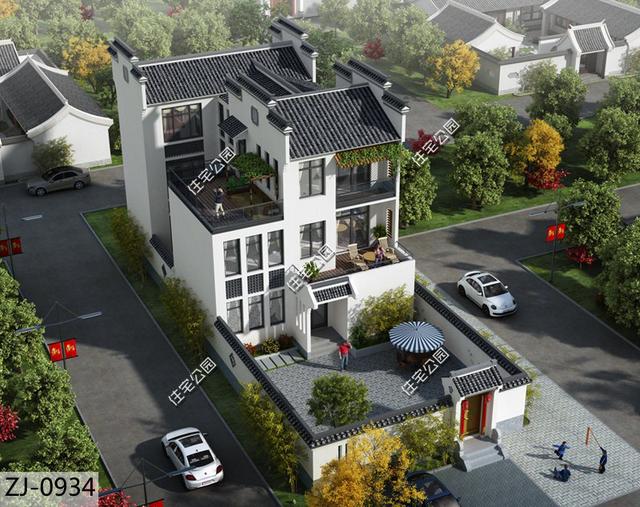 面寬11米的三層徽派別墅，現(xiàn)代露臺(tái)和傳統(tǒng)馬頭墻詮釋新農(nóng)村小院