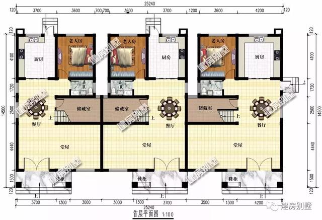 農(nóng)村自建三層三拼別墅設計，25×14.5米，建成后全村人都羨慕！