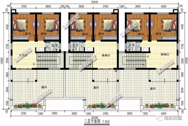農(nóng)村自建三層三拼別墅設計，25×14.5米，建成后全村人都羨慕！