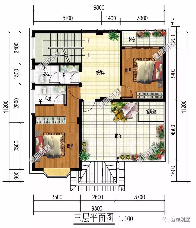 3棟平屋頂?shù)男粜腿龑愚r(nóng)村自建房設(shè)計圖，面寬9米多，美觀實用造價低