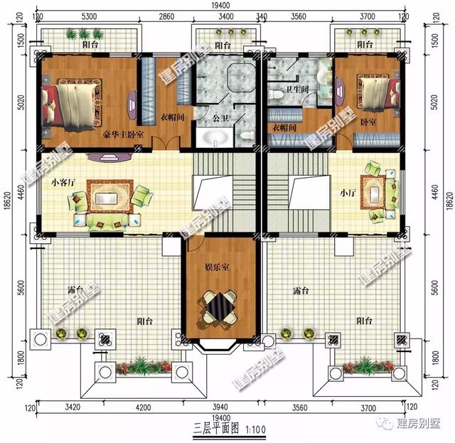 在老家修建一棟三層雙拼別墅設(shè)計(jì)，19.4×17.1米寬敞又大氣，何必眷戀北上廣