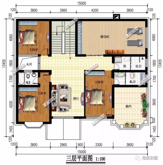 3棟農(nóng)村三層自建房設(shè)計圖，面寬都是15米多，第三套能住兩家人！