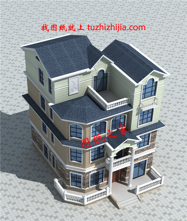 農村四層樓房外形設計圖，主臥配有陽臺和衣帽間還有衛(wèi)生間